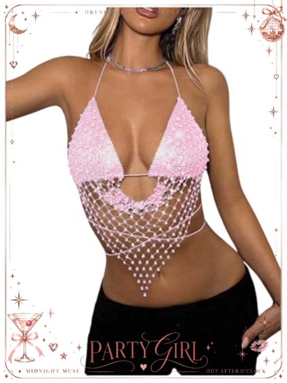 Glitter Rhinestone Criss Cross Halter Rave Top Sleeveless Backless Slim Fit